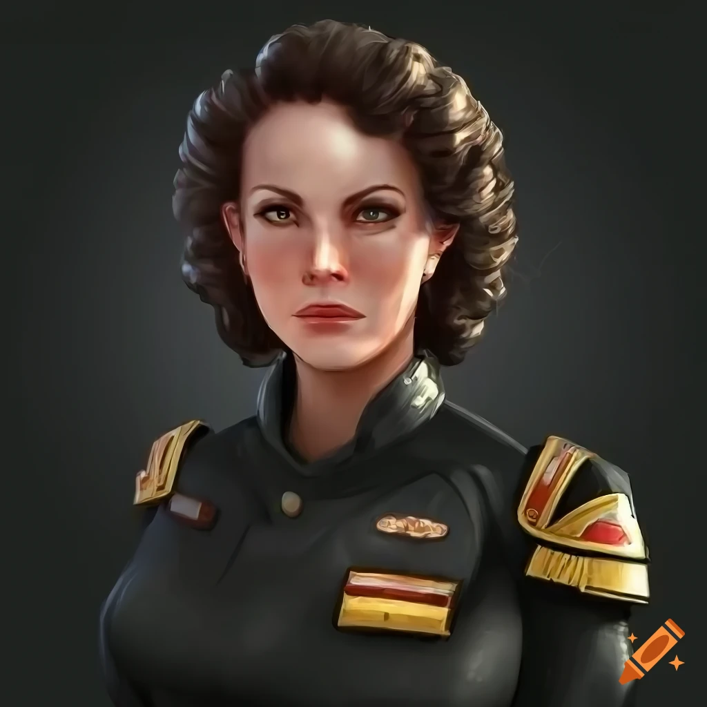 Sci Fi artwork of a female Fleet Admiral with a treecat sidekick