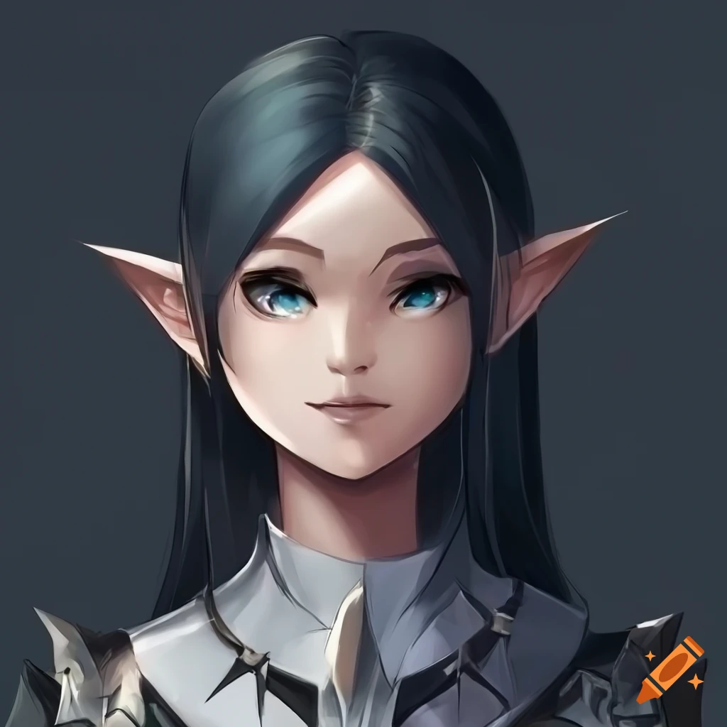 Concept art of a confident female elf with spiked armor