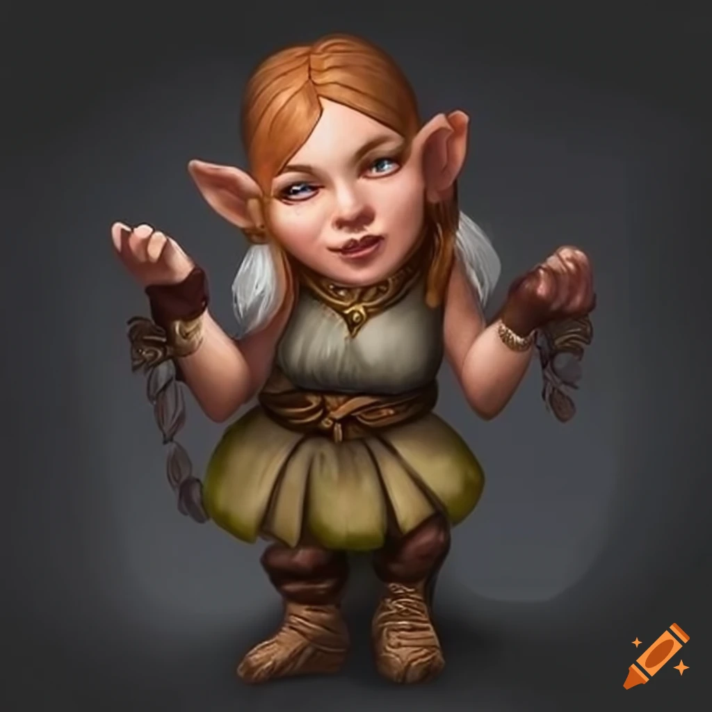 Digital artwork of a female gnome monk jeweler on Craiyon