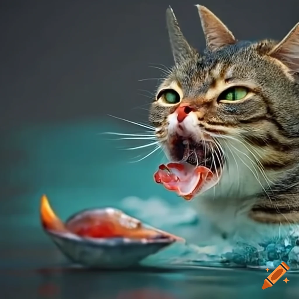 Imagen de un gato comiendo pescado