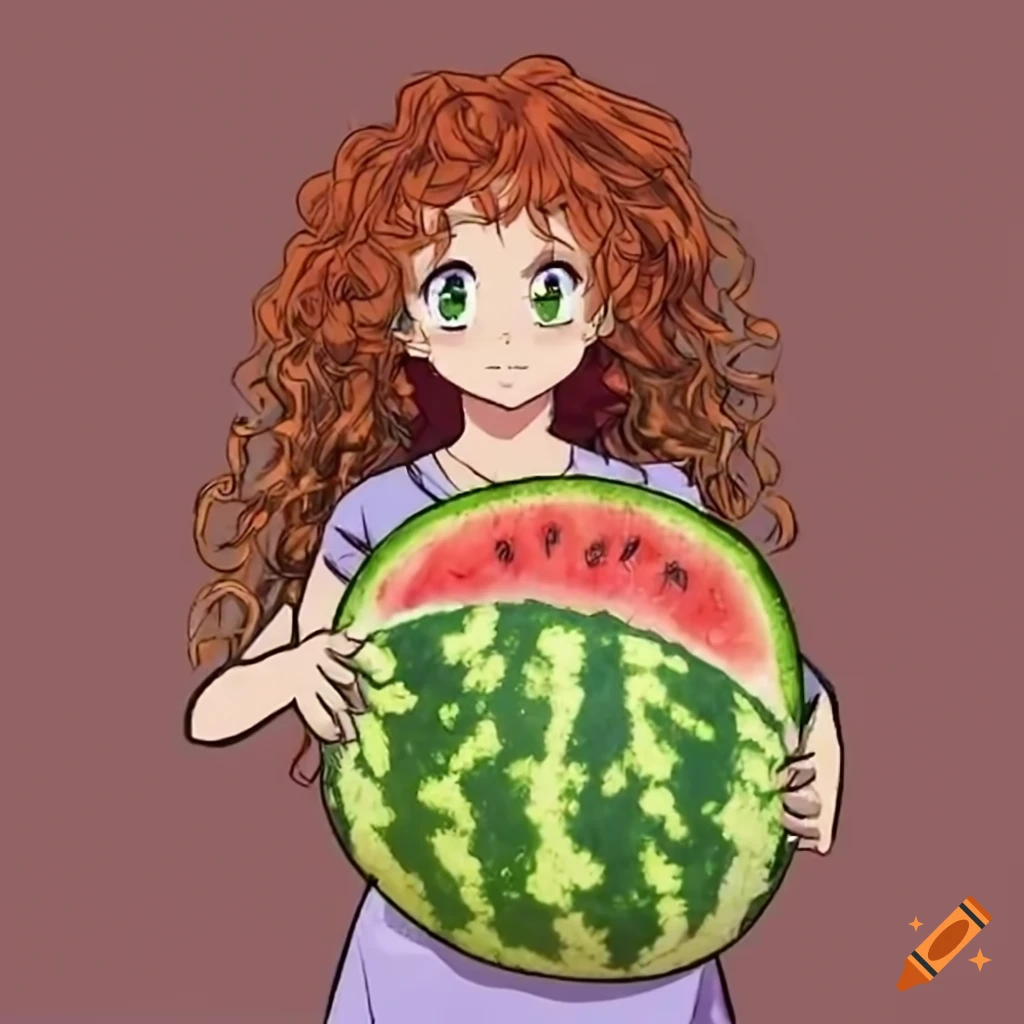 delicately cradling a plump watermelon in her hands