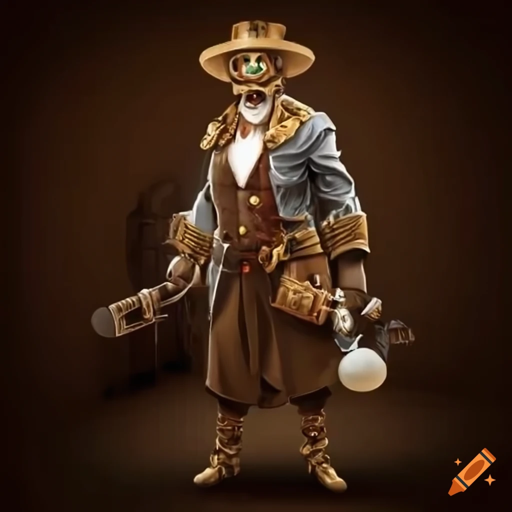 illustration of a steampunk scientist character