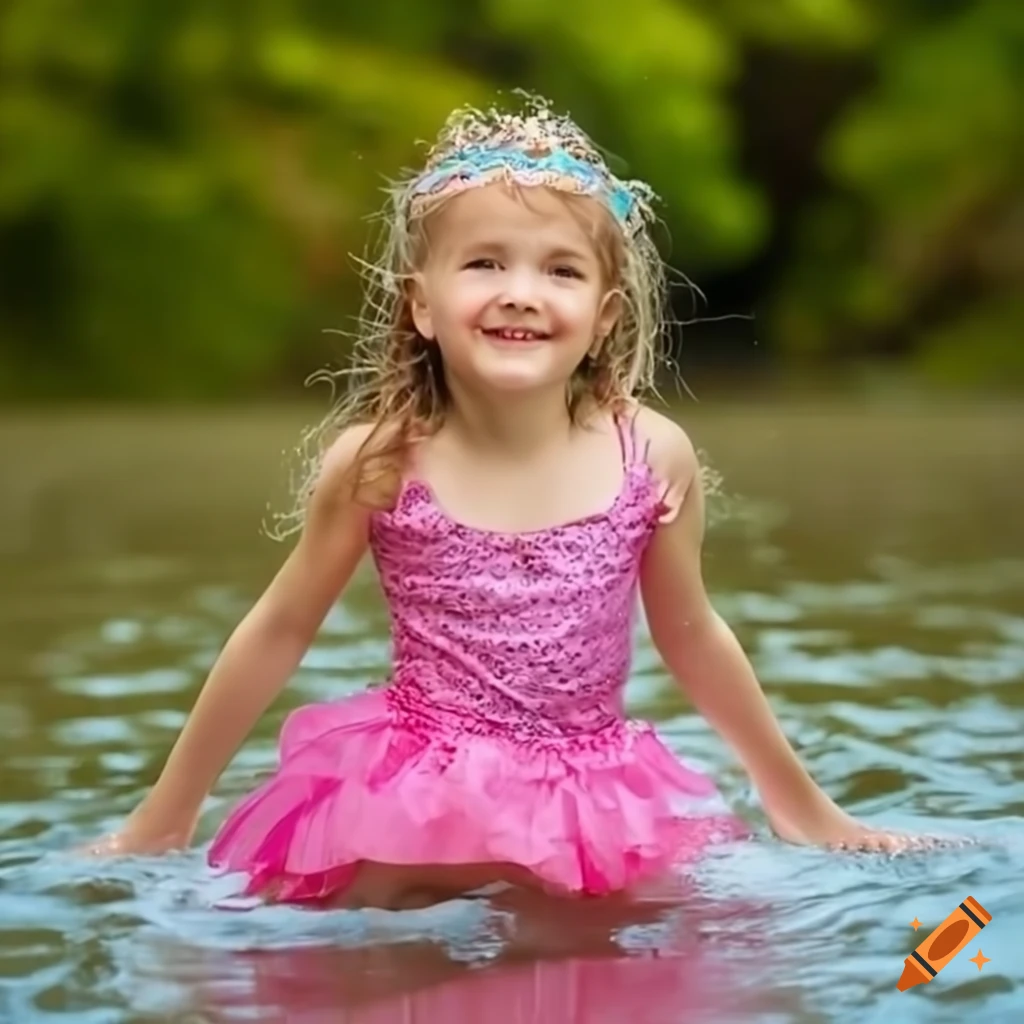 little girl swimming in a princess dress