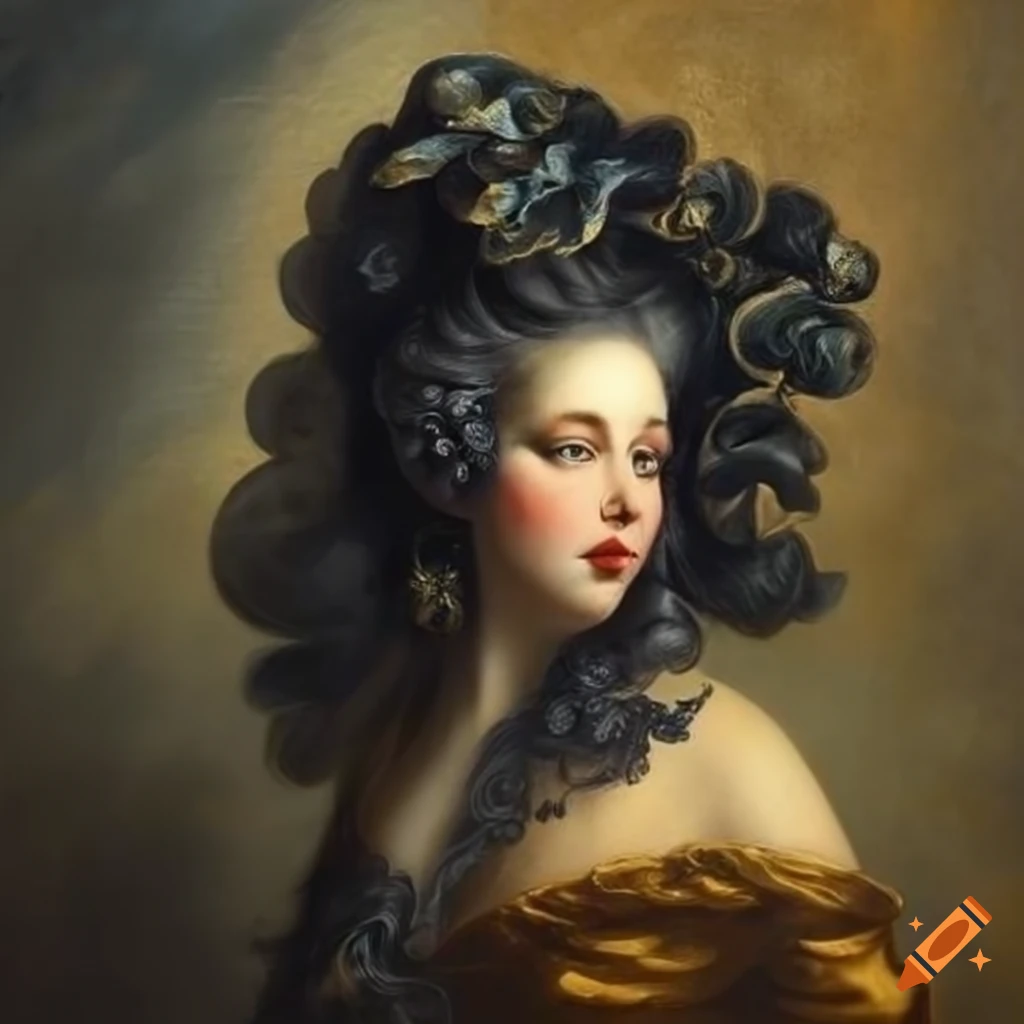 Surrealist Artwork With Black Hair Spread In Gold Clouds On Craiyon