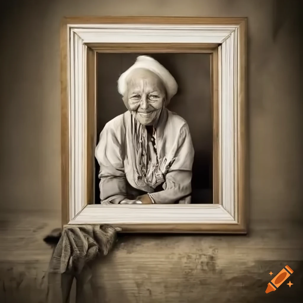 Portrait of an elderly woman in a picture frame on Craiyon