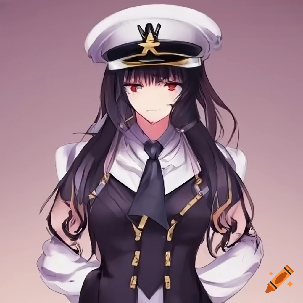 Anime girl admiral with black hair and silver aviator
