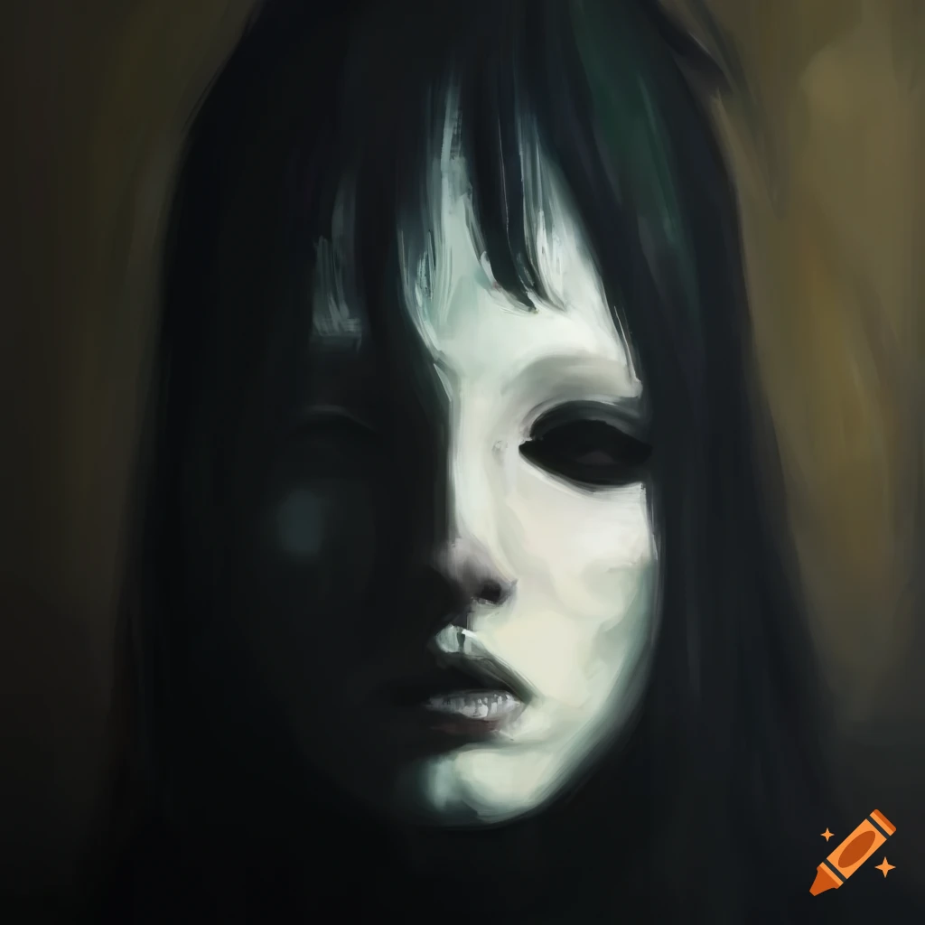 Dark oil painting of a white mask on Craiyon