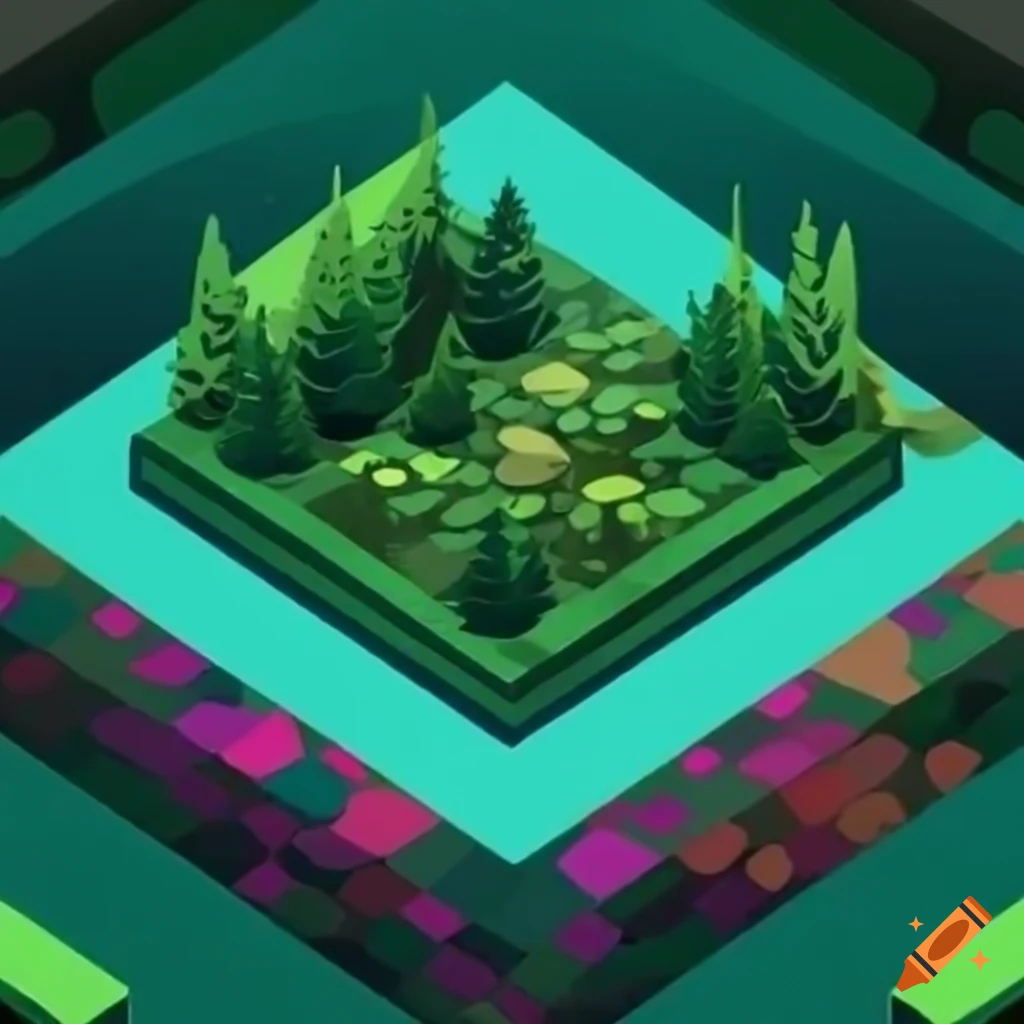 hexagonal forest tile in vibrant colors