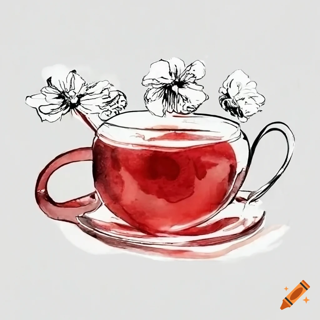 Red tea with flowers