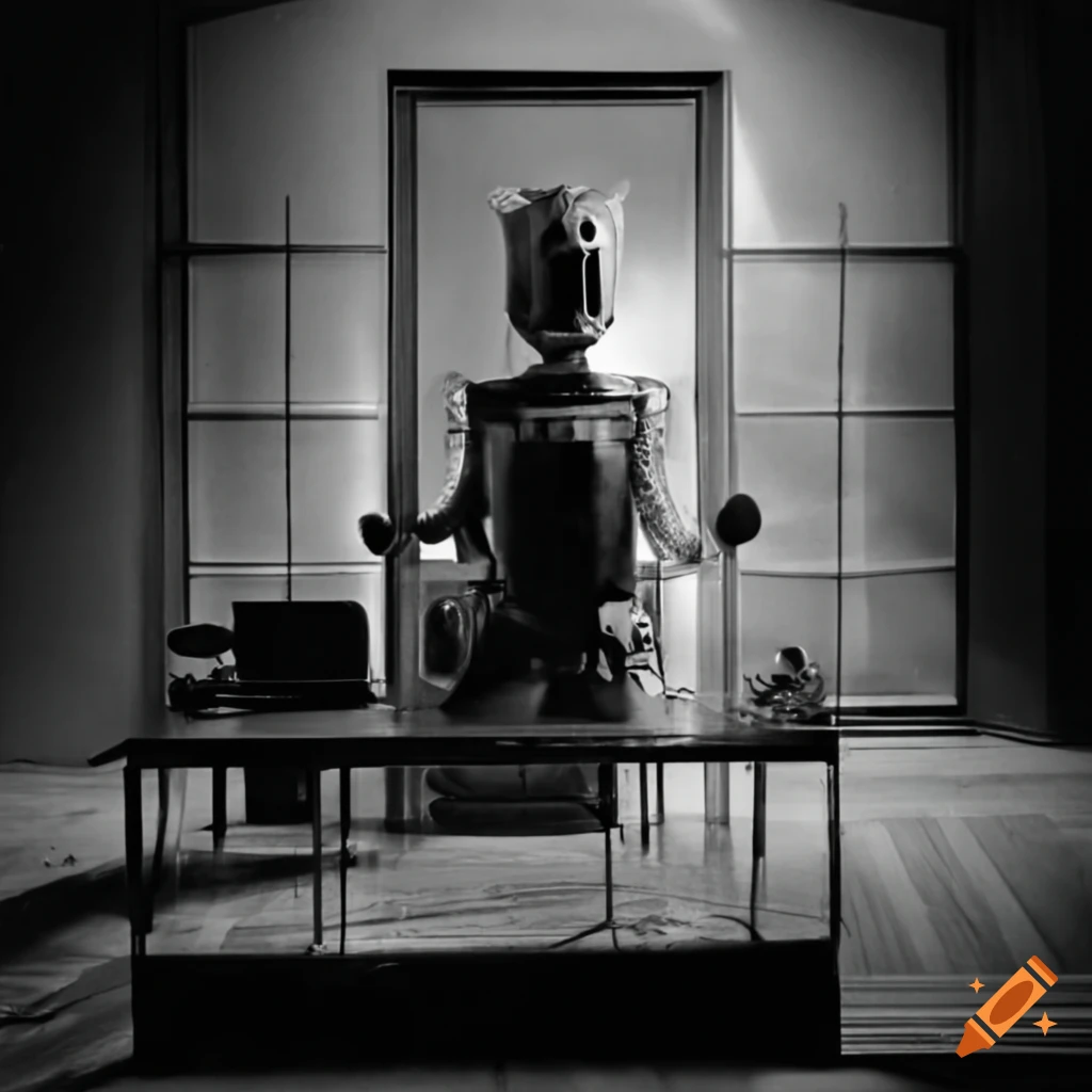 black and white screen shot of Doctor Who TV set