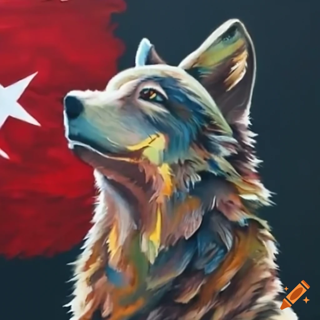 Wolf howling in front of turkish flag