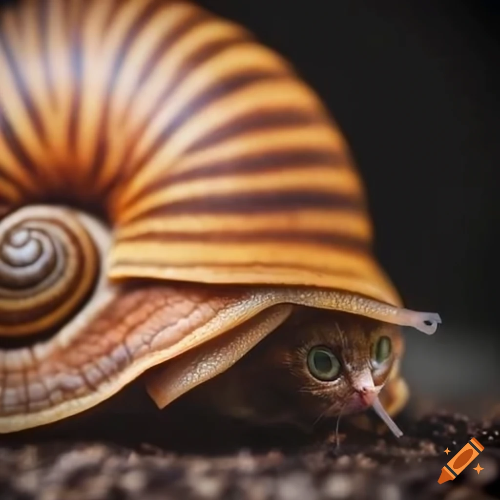 digital art of a snail with a cat head