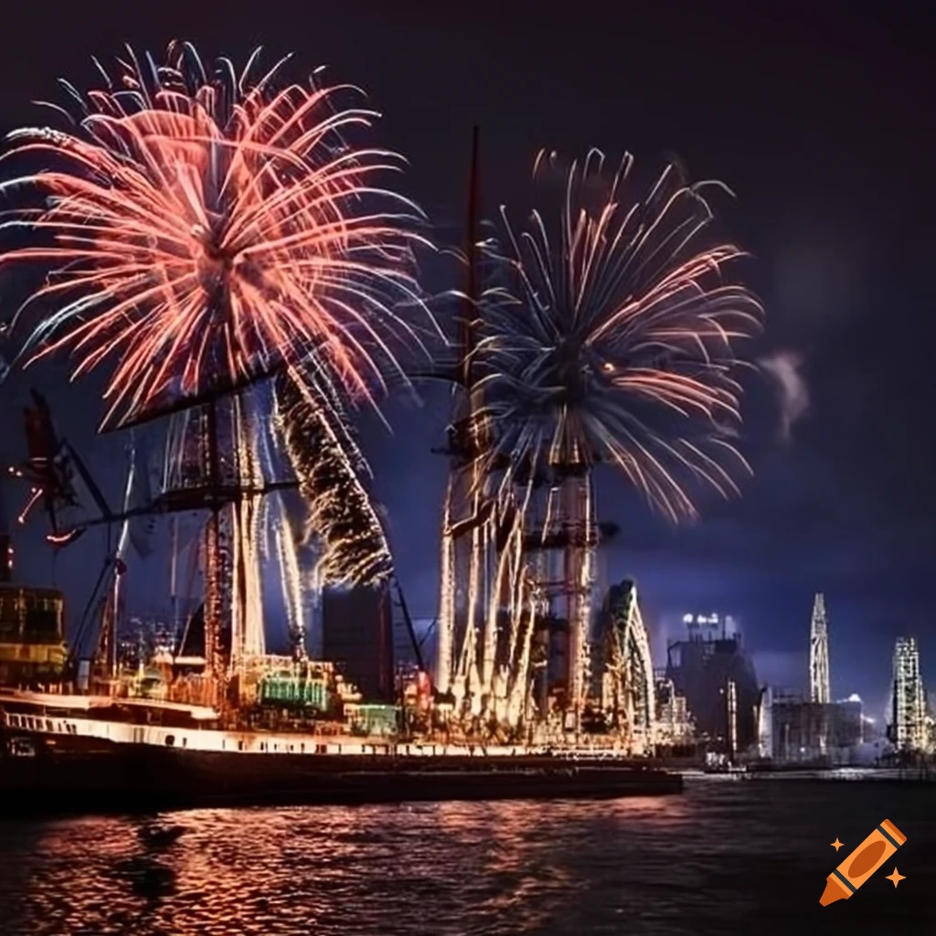 fireworks at the port of Hamburg