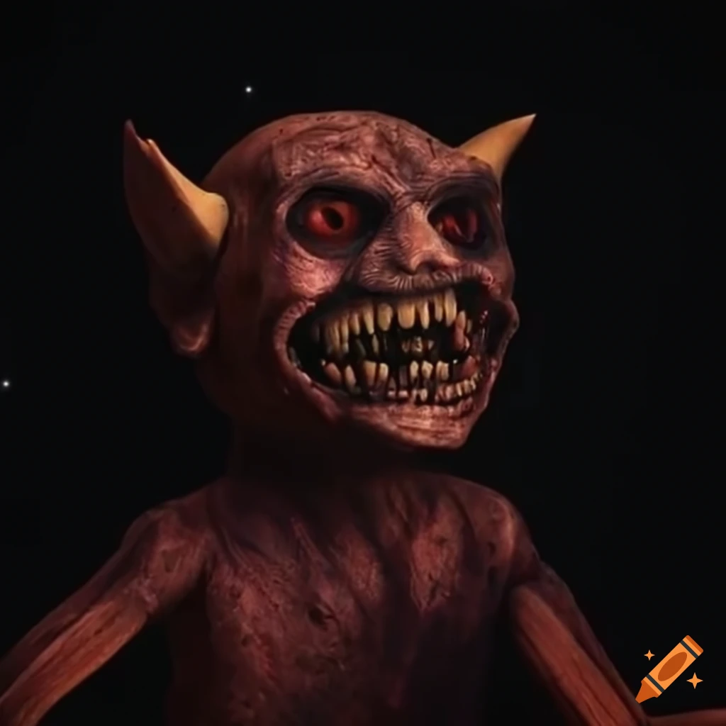 menacing devil puppet in outer space