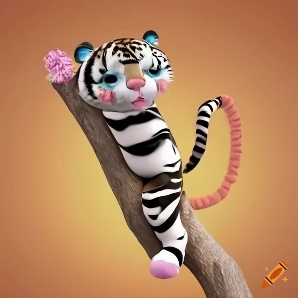 3D image of a cute tiger climbing a tree
