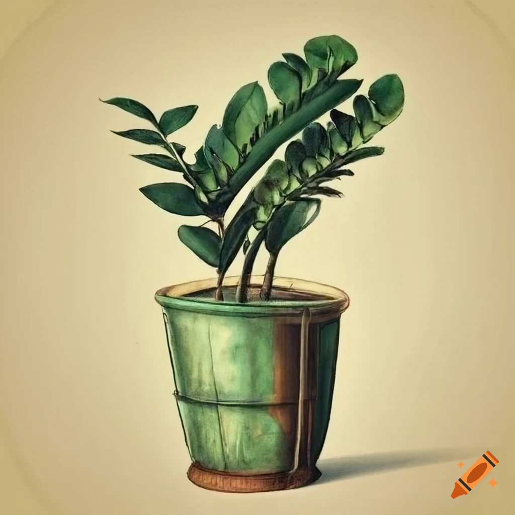 Vintage botanical drawing of a zz plant on Craiyon