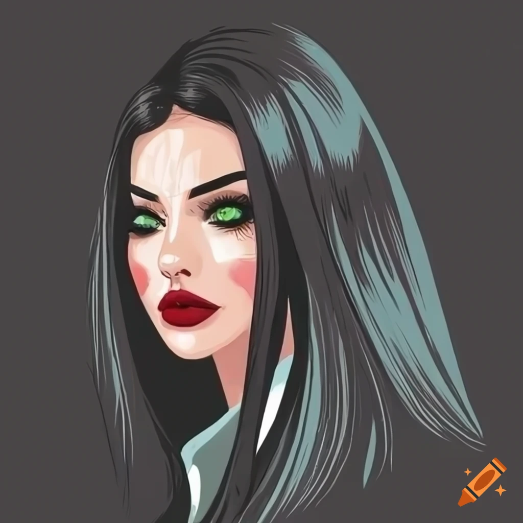 Woman with green eyes and black suit wearing a mask