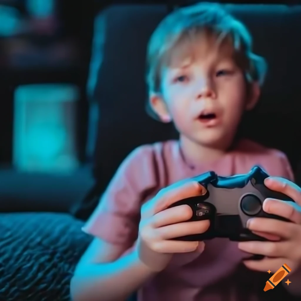 child playing video games and eating chips
