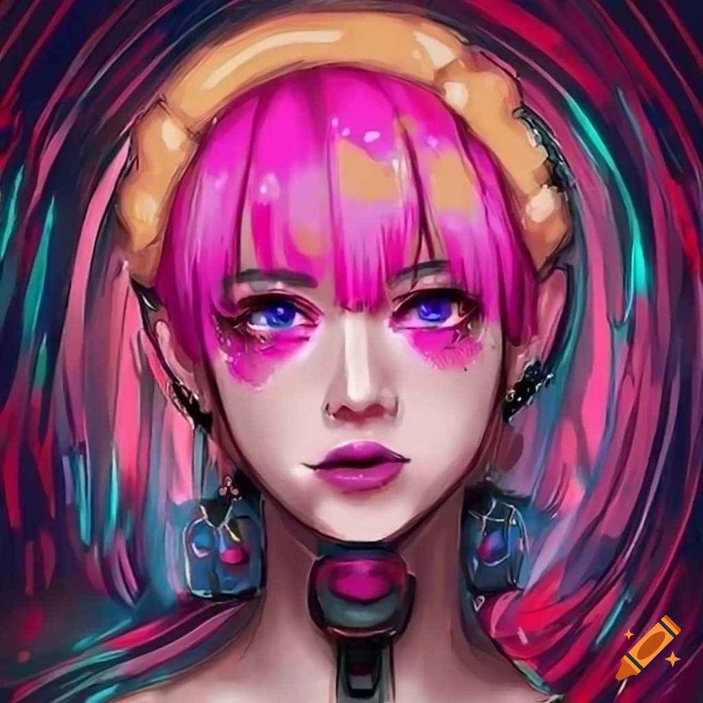 colorful edgy anime girl with pink makeup