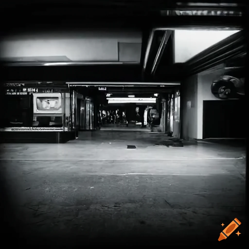 Nighttime view of a mall captured on a vhs camcorder on Craiyon