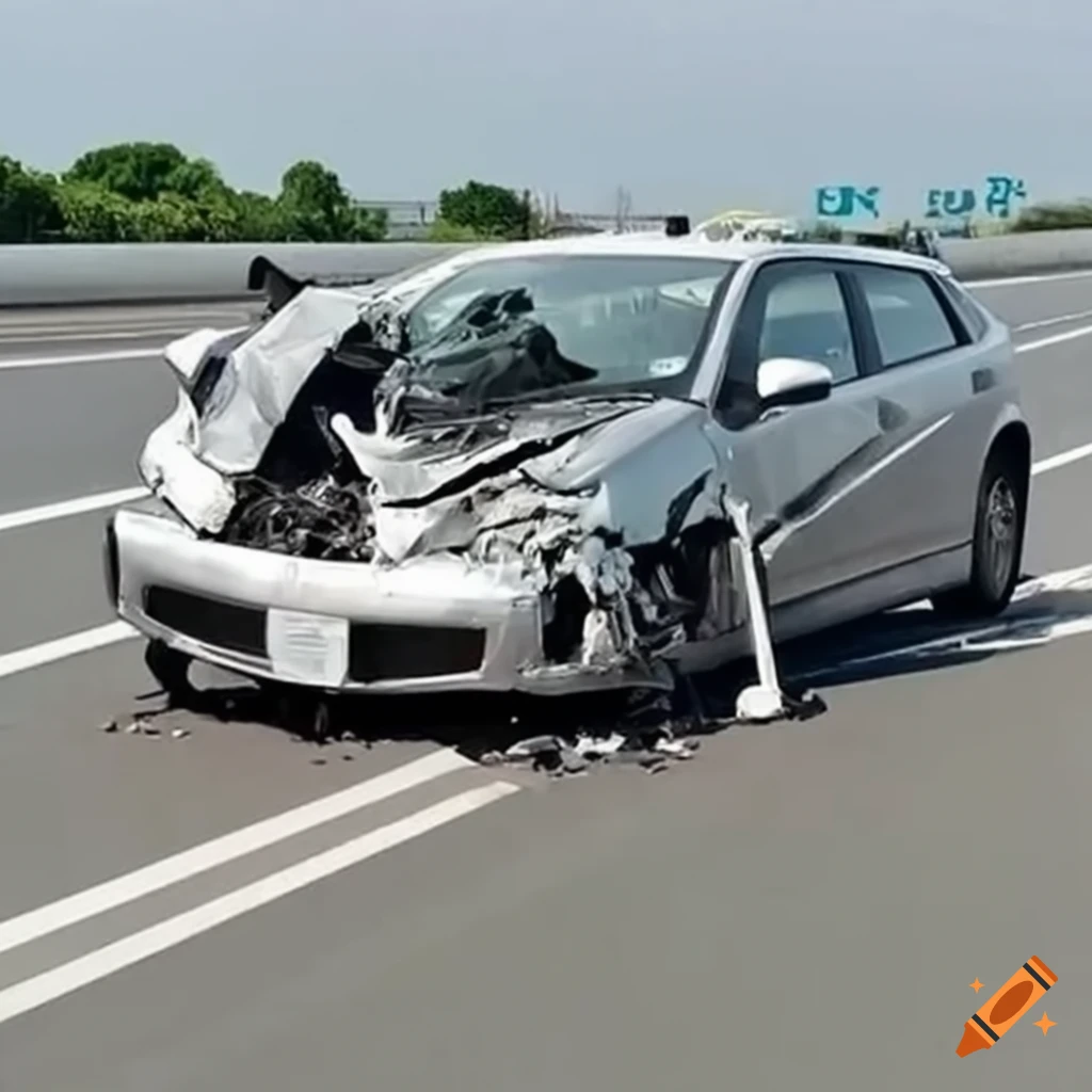 damaged Japanese car on expressway