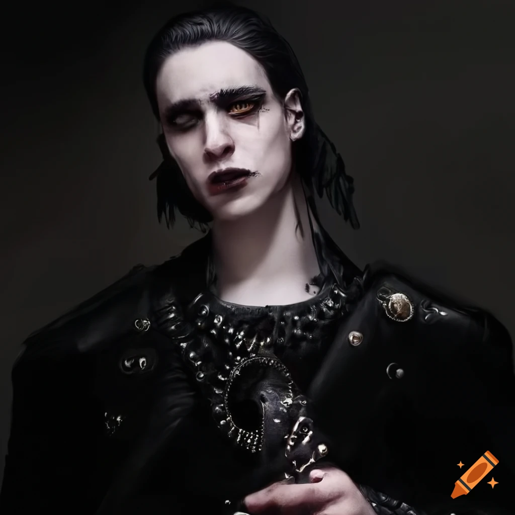 Hyperrealistic portrait of a young gothic man with black studded leather