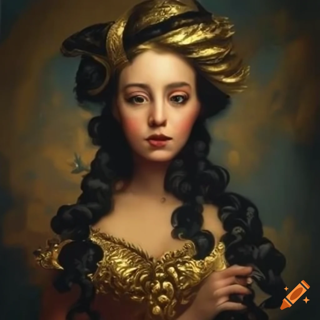 Surrealistic Artwork With Black Hair In Gold Clouds On Craiyon facebook