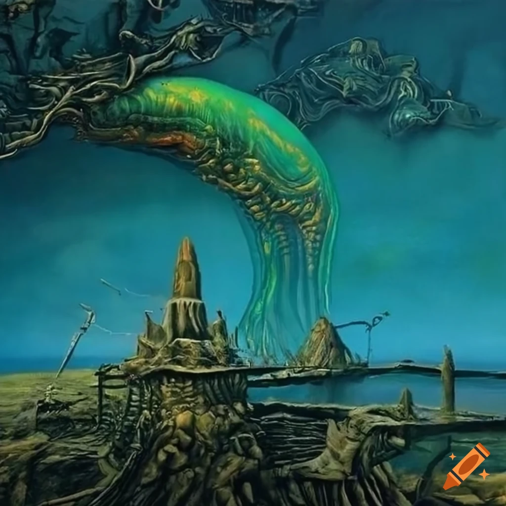 Surreal landscape inspired by roger dean and giger