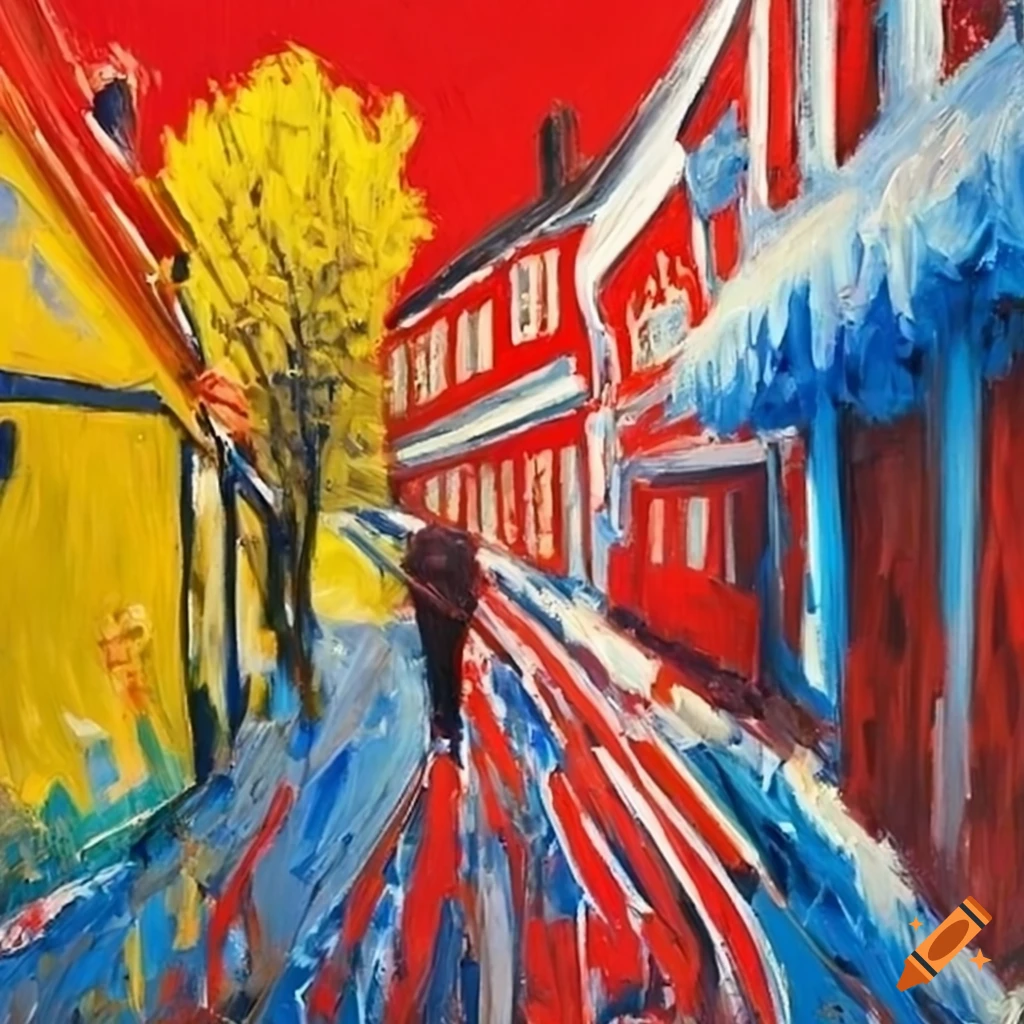 Oil painting of a springtime seaside town in Norway on Craiyon