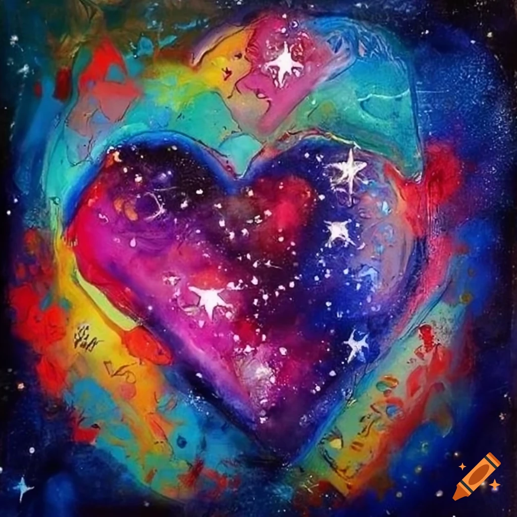 abstract painting of constellations shaped like hearts