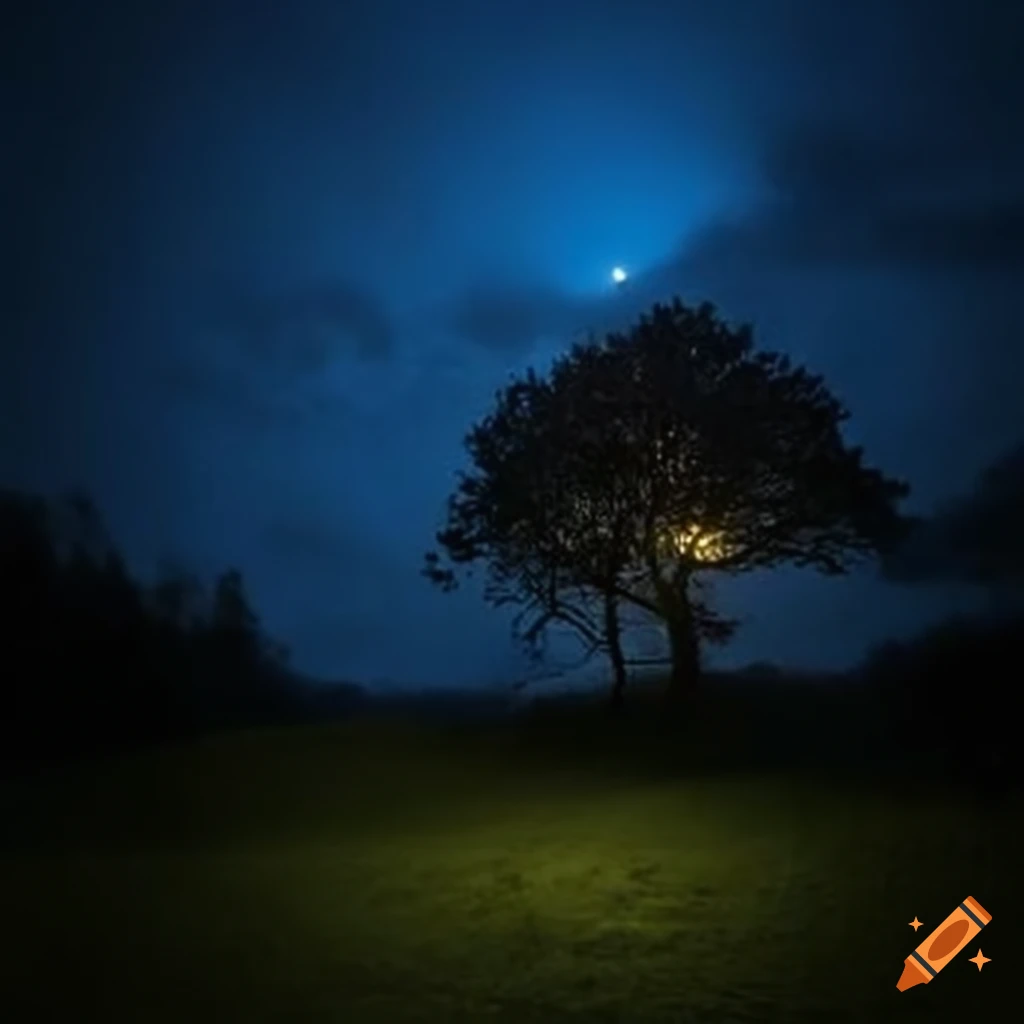 Moonlit night with shining trees