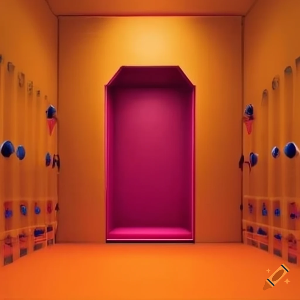 Modern football team locker room in orange and pink on Craiyon