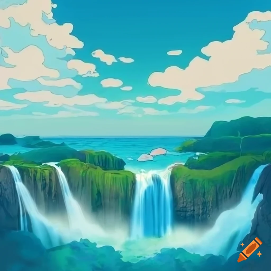 Tropical islands with waterfalls in the sky background on Craiyon