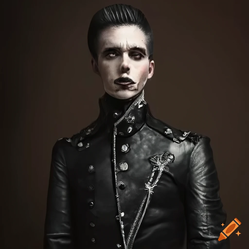 hyperrealistic portrayal of a young gothic man in leather