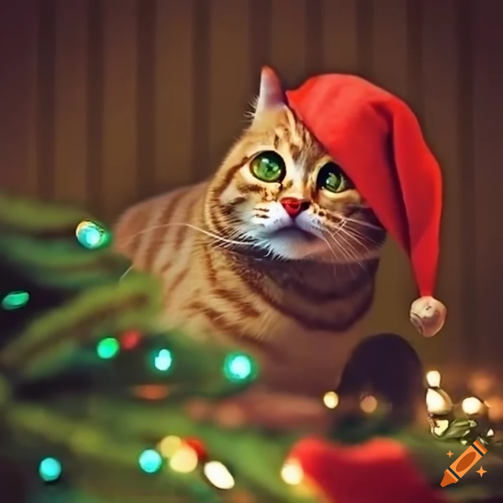 funny cat and fallen Christmas tree
