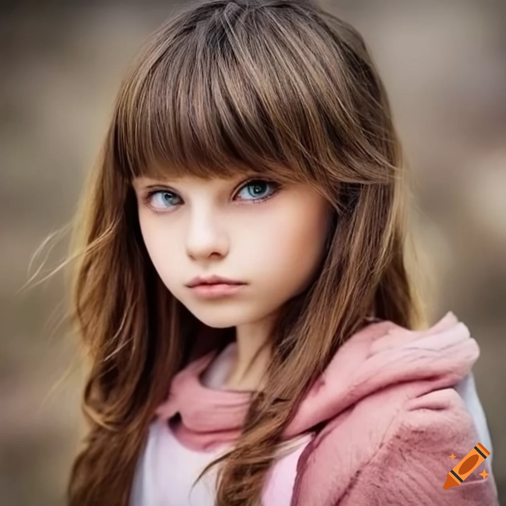 Realistic portrait of a beautiful tween girl with brown hair