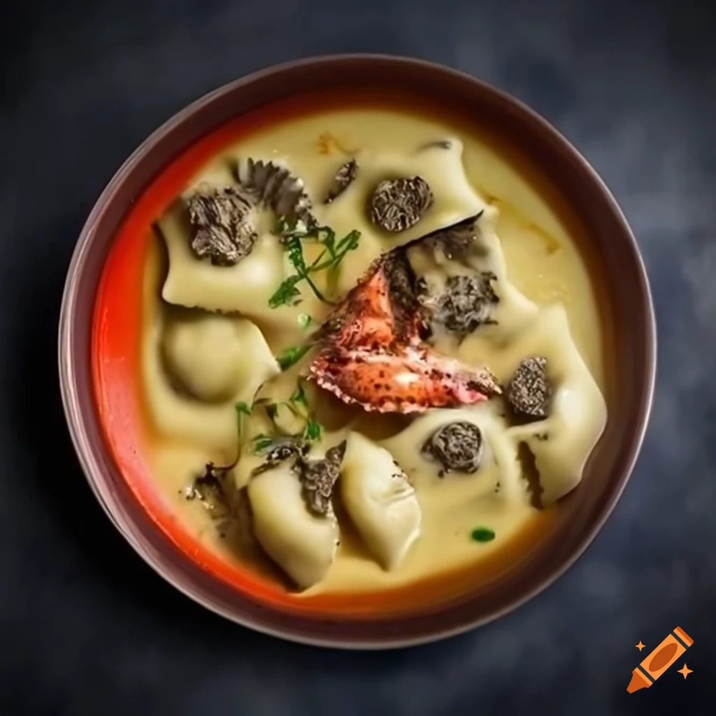 Delicious lobster and tarragon ravioli with truffle cream sauce on Craiyon