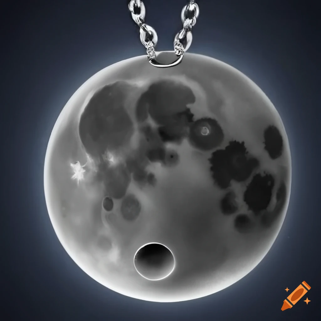 silver necklace depicting a lunar crater with opal