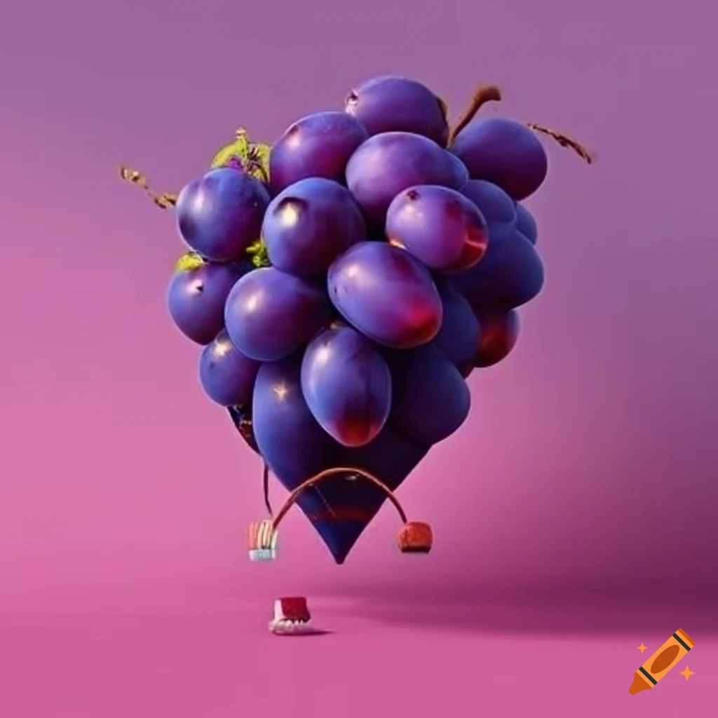 Colorful hot air balloon shaped like a purple grape on Craiyon