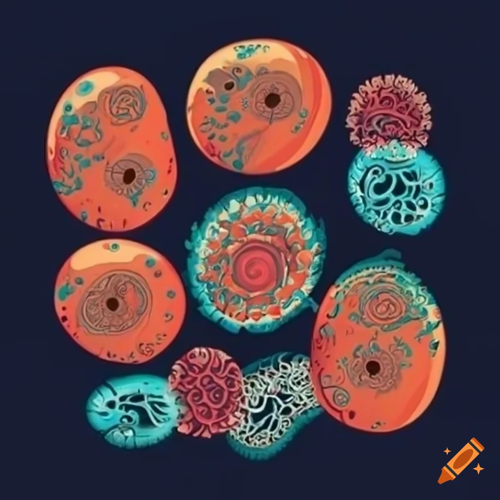 artistic portrayal of various bacteria on a plain background