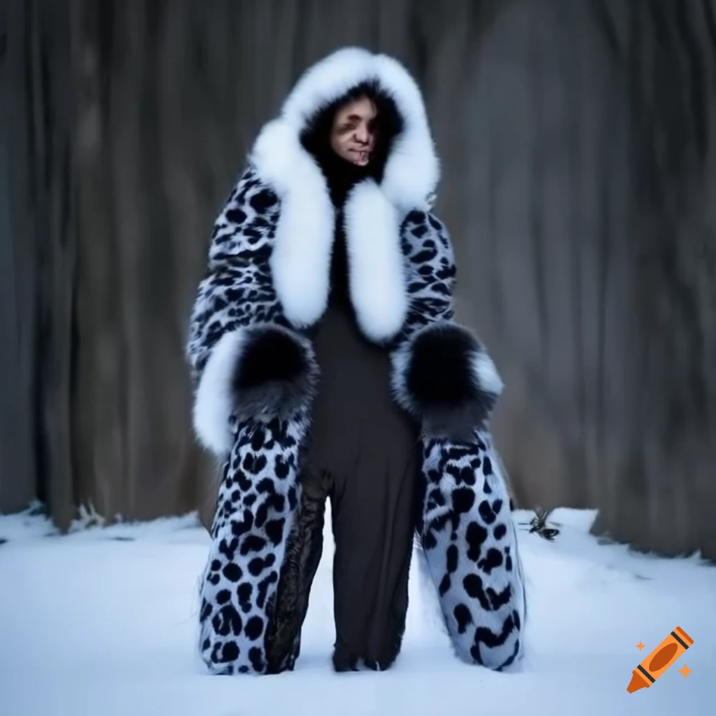 Giant fluffy snow suit with leopard print