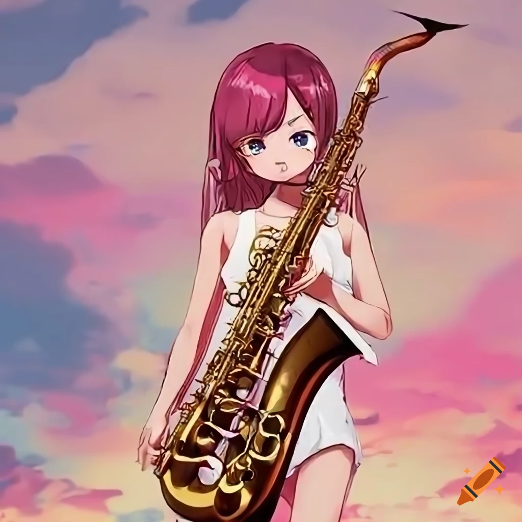 Anime girl playing saxophone on Craiyon
