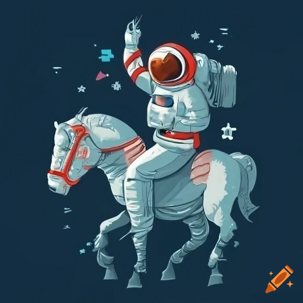 tshirt design of an astronaut riding a horse