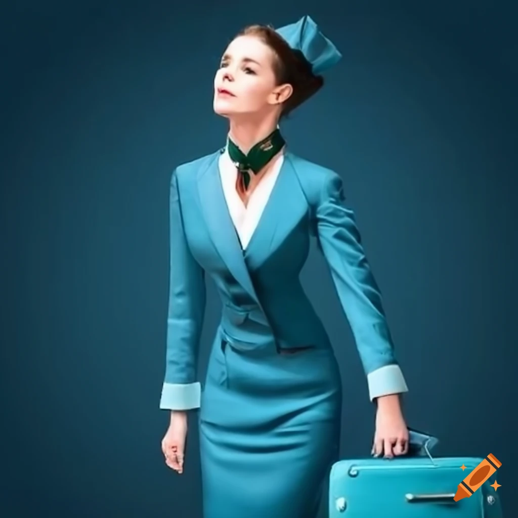 Stewardess wearing a suitcase as clothing on Craiyon