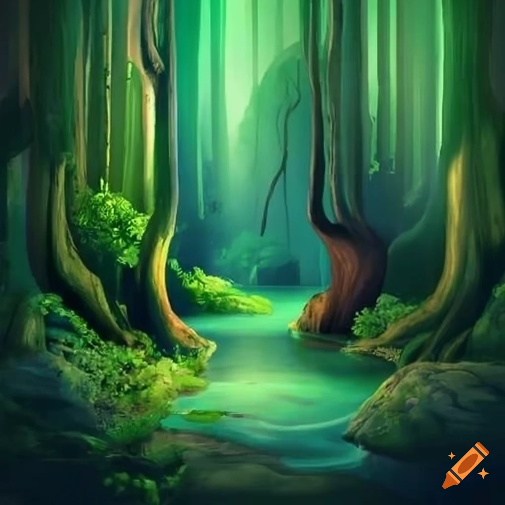 artistic depiction of a magical forest
