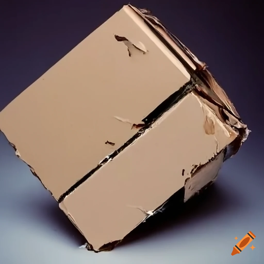 Closeup of a severely damaged package on Craiyon