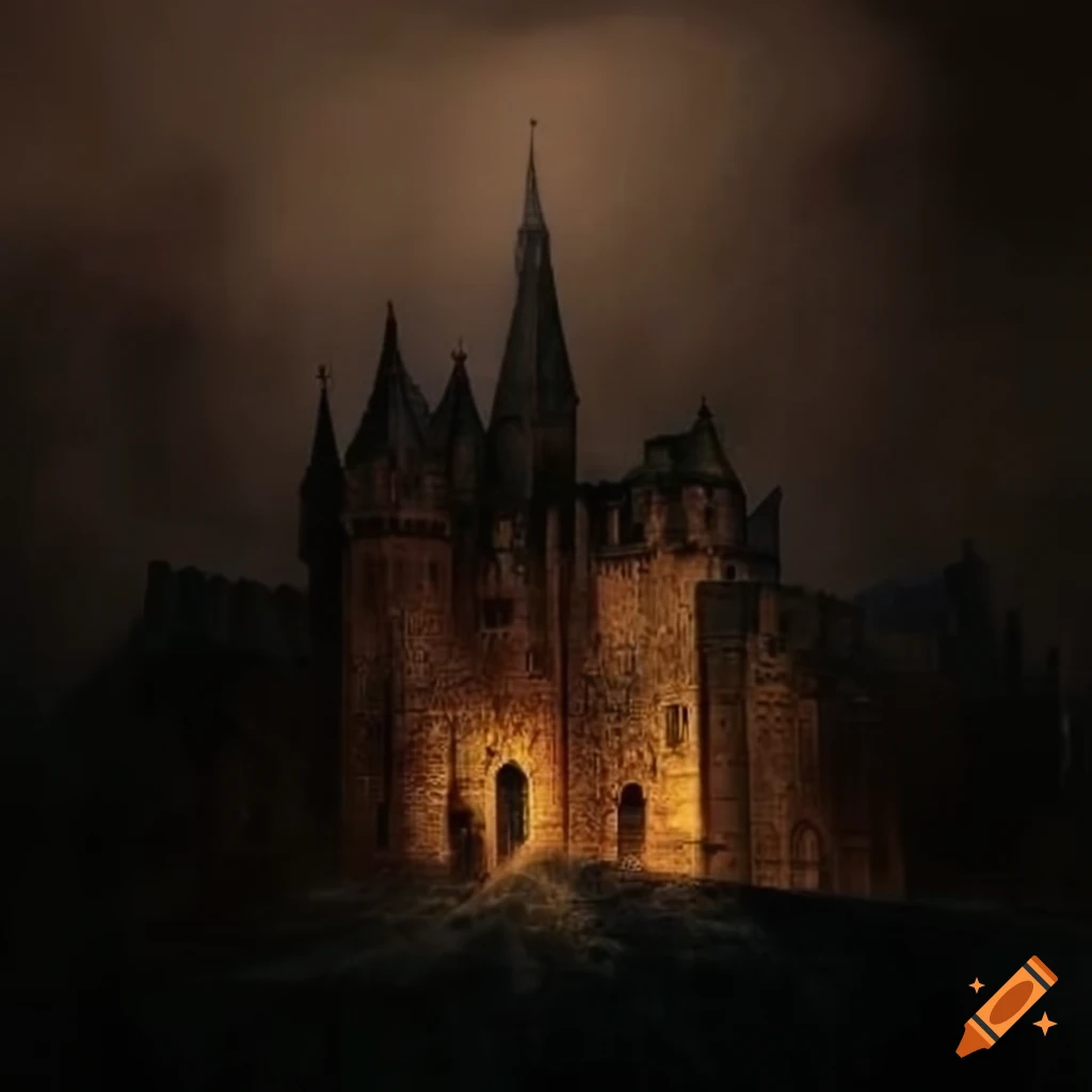 dark and creepy Victorian castle at night