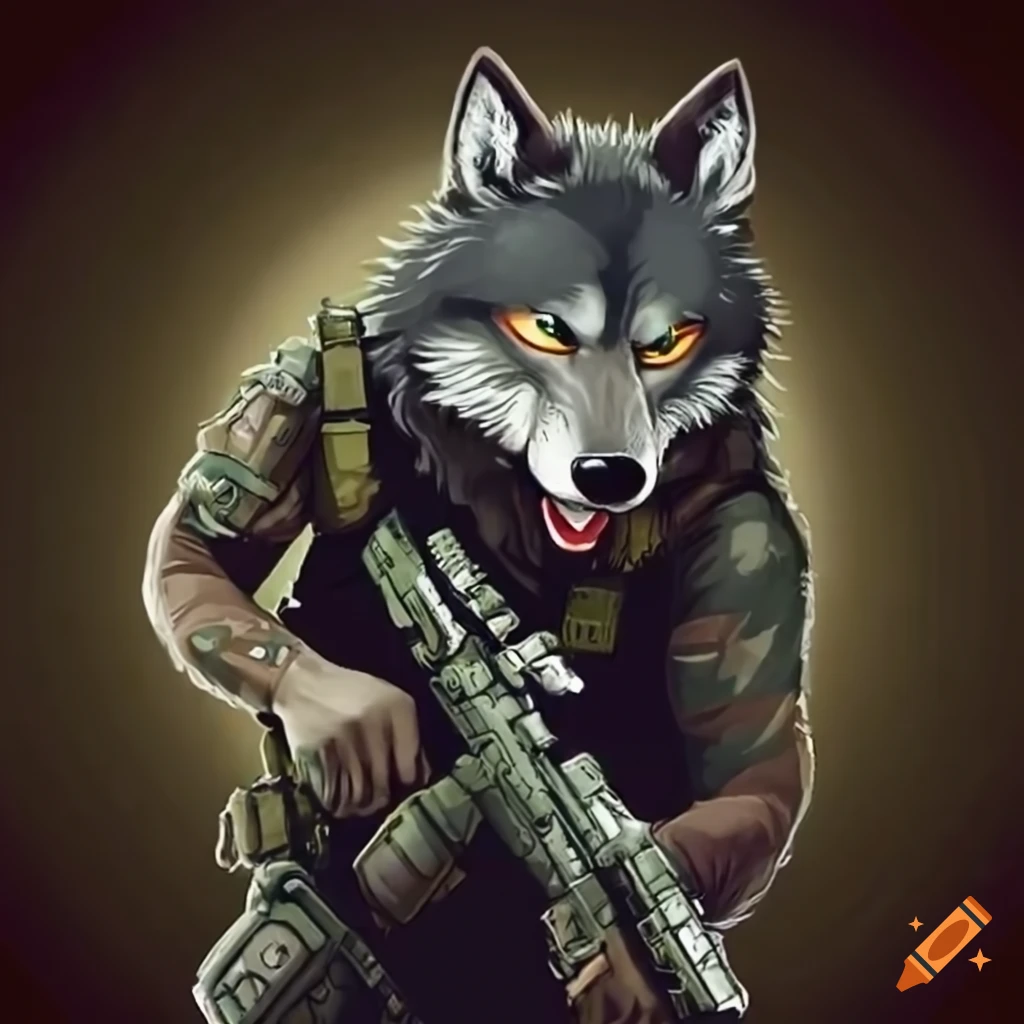 wolf in military gear