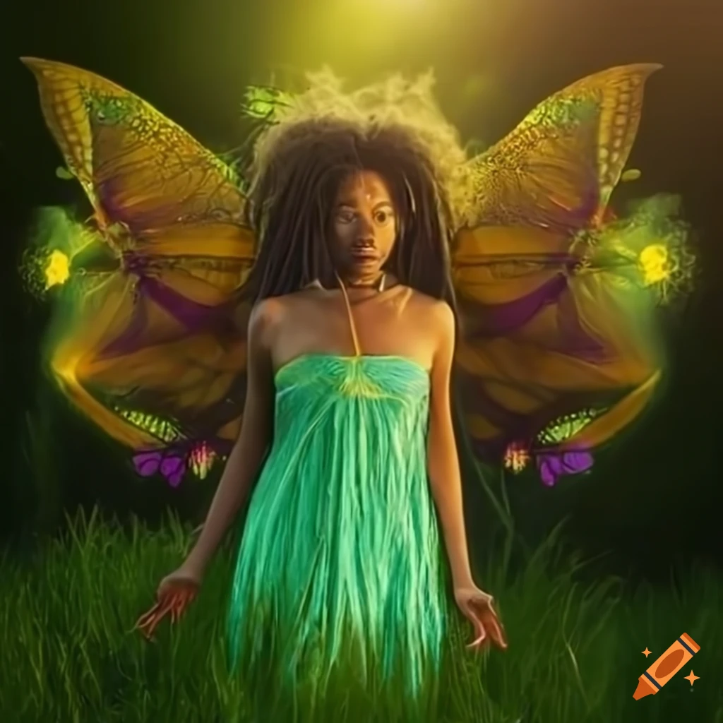image of an African American fairy woman with glowing wings