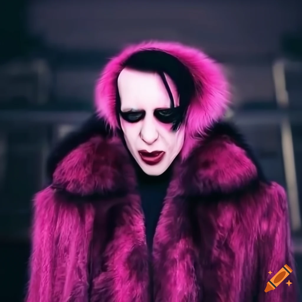 Marilyn manson as a futuristic news reporter in a cyberpunk city on Craiyon